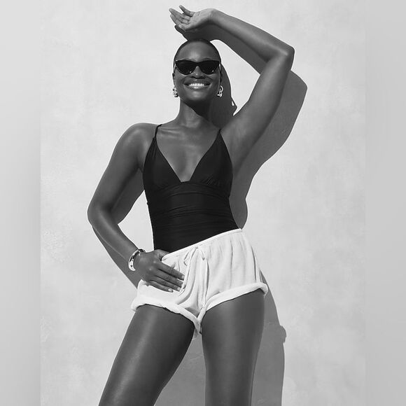 NWT J CREW Ruched plunge one-piece swimsuit in black - Picture 5 of 8